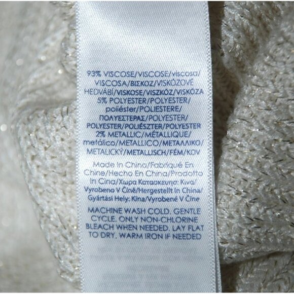 Chaps Cream Ivory Sweater Size 1X V-Neck Gold Metallic Stretch Long Sleeve - Picture 8 of 9